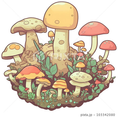 Mushroom sticker transparent illustration. 103342080