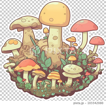 Mushroom sticker transparent illustration. 103342080