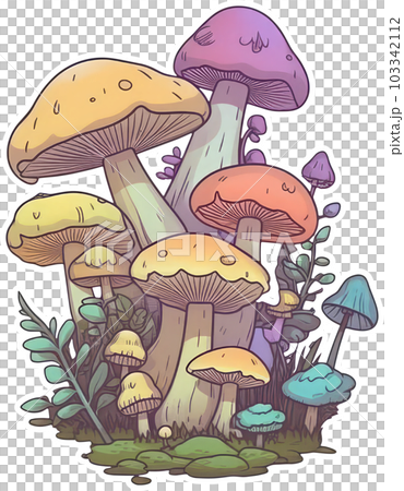 Mushroom sticker transparent illustration. 103342112