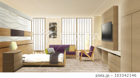 和モダンな寝室インテリアパース 和モダンな寝室インテリアパース 103342146