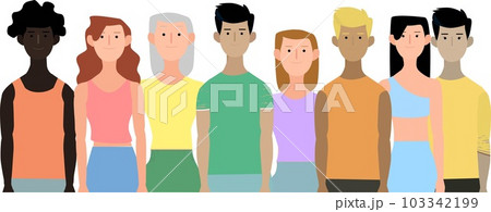 2D vector illustration of diverse men and women standing in row 103342199