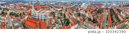 Aerial view of Gdansk city in Poland. Historical center in old town in european city. Panoramic view of modern european city 103342390