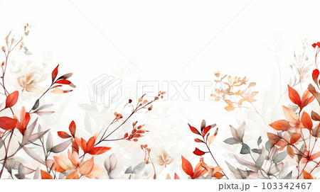 自然要素組合せ背景： 葉、花、枝など自然要素を使った格子模様を作成。自然の美しさや温かみ表現。