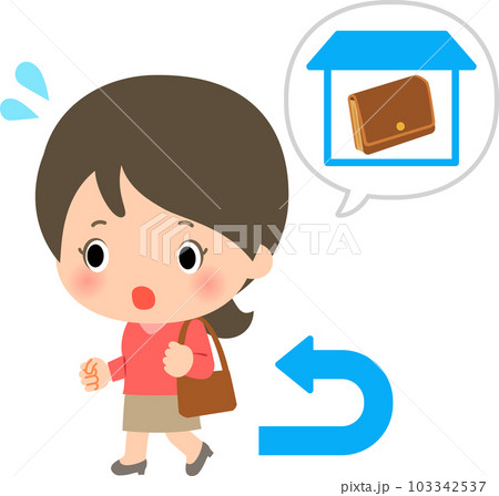 財布を忘れて家に引き返す女性のイラスト素材 [103342537] - PIXTA