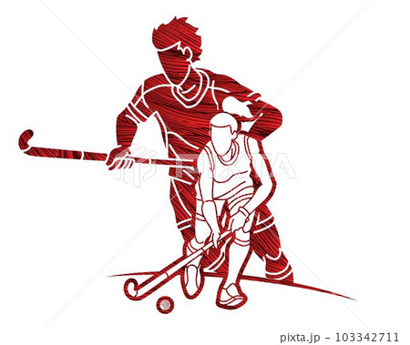 Group of Field Hockey Sport Man and Woman Players Action Cartoon Graphic Vector 103342711