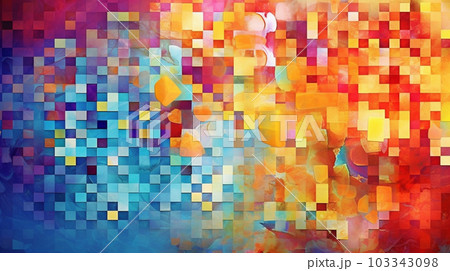カラフルなモザイク背景：色とパターンの異なる小さな幾何学模様のモザイクで活気と個性を表現。