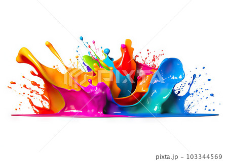 Vibrant Rainbow Colorful Paint Splash as an Isolated Design Element on a White Background. created with Generative AI Vibrant Rainbow Colorful Paint Splash as an Isolated Design Element on a White Background. created with Generative AI 103344569