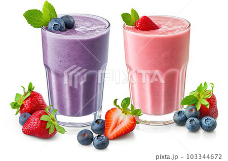 Refreshing Fruit Smoothies Vibrant Delights Isolated on White Background. created with Generative AI 103344672