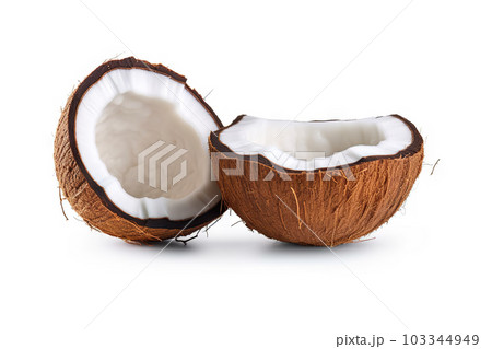 Half Coconut Isolated on Solid White Background. created with Generative AI 103344949