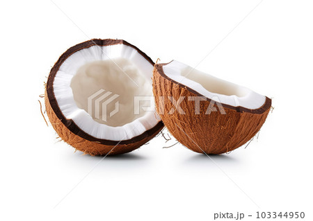 Half Coconut Isolated on Solid White Background. created with Generative AI Half Coconut Isolated on Solid White Background. created with Generative AI 103344950