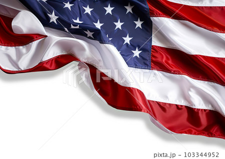 Pride and Patriotism Closeup Ruffled American Flag Isolated on Solid White Background. created with Generative AI 103344952