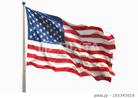Proudly Flying: Isolated Flag of the United States of America on White Background. created with Generative AI Proudly Flying: Isolated Flag of the United States of America on White Background. created with Generative AI 103345019