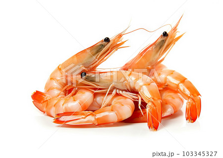 Indulge in the Close-Up View of Deliciously Prepared Shrimp, Glistening and Tempting, on a White Background. created with Generative AI 103345327