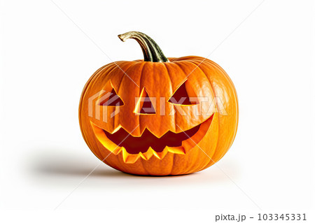 Captivating Halloween Spirit A Vibrant Pumpkin Graces the Scene, Illuminating the White Background. created with Generative AI Captivating Halloween Spirit A Vibrant Pumpkin Graces the Scene, Illuminating the White Background. created with Generative AI 103345331
