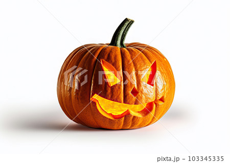 Captivating Halloween Spirit A Vibrant Pumpkin Graces the Scene, Illuminating the White Background. created with Generative AI Captivating Halloween Spirit A Vibrant Pumpkin Graces the Scene, Illuminating the White Background. created with Generative AI 103345335