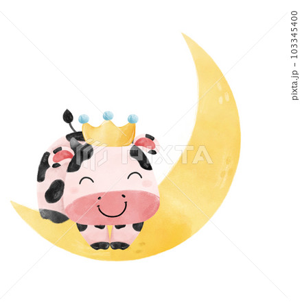 cute baby cow girl watercolour hand drawing children nursery cartoon character 103345400