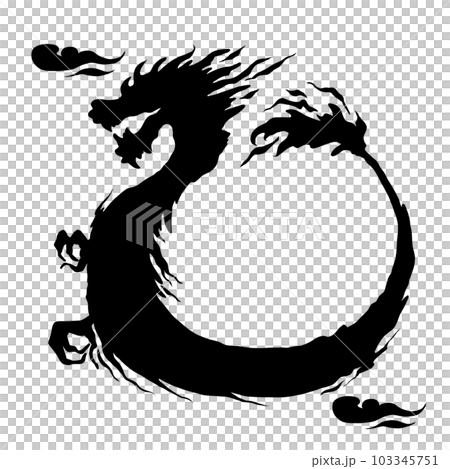 龍剪影手繪線描插圖與祥雲 龍剪影手繪線描插圖與祥雲 103345751