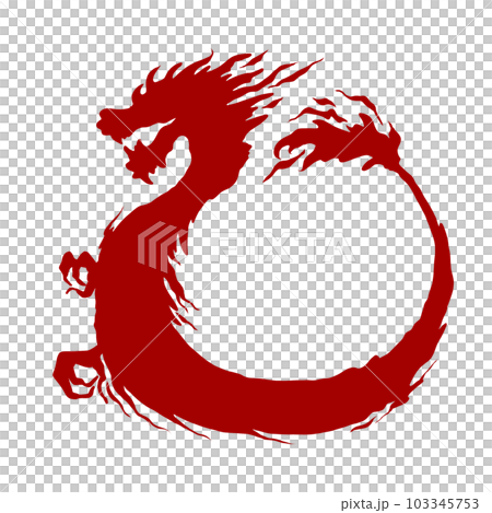 Dragon silhouette hand-drawn line drawing red Dragon silhouette hand-drawn line drawing red 103345753