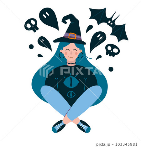 Halloween witch, cartoon style. Trendy modern vector illustration isolated on white background Halloween witch, cartoon style. Trendy modern vector illustration isolated on white background 103345981