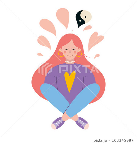 Woman meditating with closed eyes and croosed legs. Meditation practice. Concept of zen and harmony 103345997