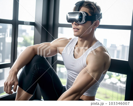 VRゴーグルを付けトレーニングする男性-1(Generative AI) 103346007