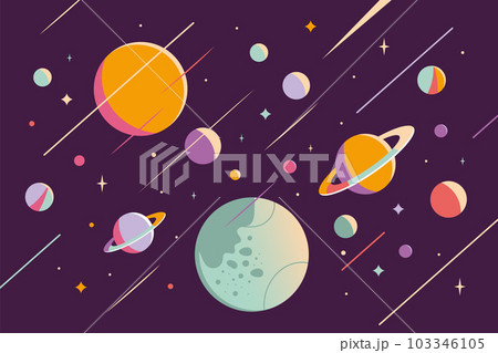 Outer Space abstract Background with planets and stars. Trendy modern vector illustration, hand drawn, flat 103346105