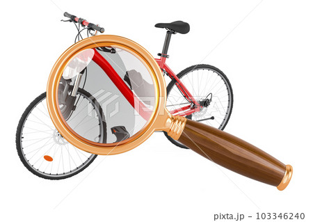 Sport bicycle with magnifying glass. 3D rendering 103346240