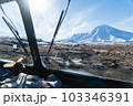 A volcano from the window of an all-terrain vehicle 103346391