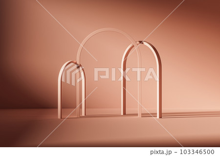 3d surreal presentation pink flat indoor background with three arches 103346500