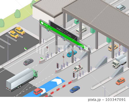 アイソメトリック図法で描いた高速道路の料金所入口のイメージ（無地） 103347091