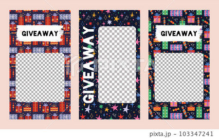 Giveaway banner template design for stories, vector stock illustration. Trendy editable backgrounds for social media. 103347241