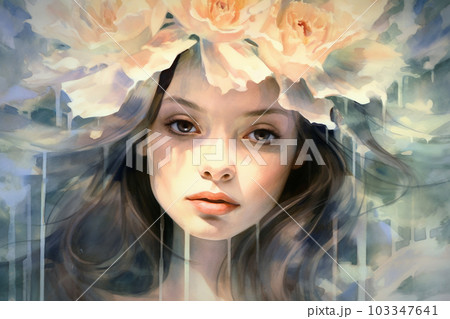 Portrait of a woman painted with watercolors, generative ai 103347641