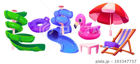 Cartoon set of water park equipment Cartoon set of water park equipment 103347737
