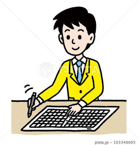 作文用紙に作文を書く男子中学生 103348005