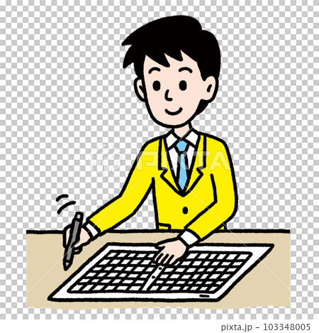 作文用紙に作文を書く男子中学生 103348005