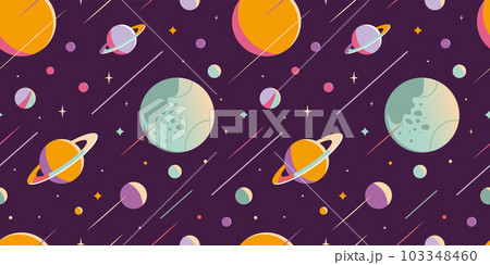 Outer Space Seamless pattern, abstract Background with planets and stars. Trendy modern vector illustration, hand drawn, flat Outer Space Seamless pattern, abstract Background with planets and stars. Trendy modern vector illustration, hand drawn, flat 103348460