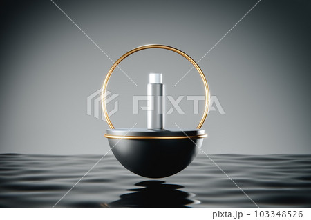 New product on black elegant pedestal. 3d render New product on black elegant pedestal. 3d render 103348526