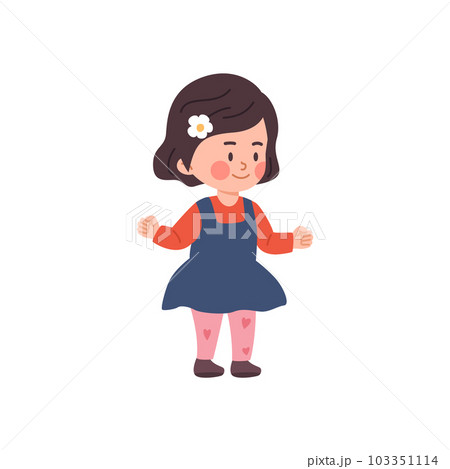 Little cute preschool girl in full length flat vector illustration isolated. 103351114