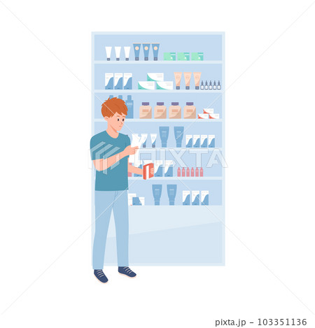 Young boy chooses medicine flat style, vector illustration 103351136