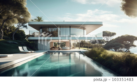 Modern home with sea view. AI generated Modern home with sea view. AI generated 103351483