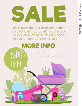 Poster or vertical banner about baby care products sale flat style 103352077