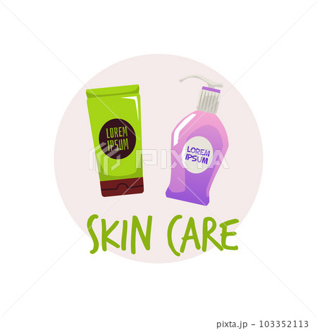 Baby toiletries and skincare products emblem flat vector illustration isolated. 103352113