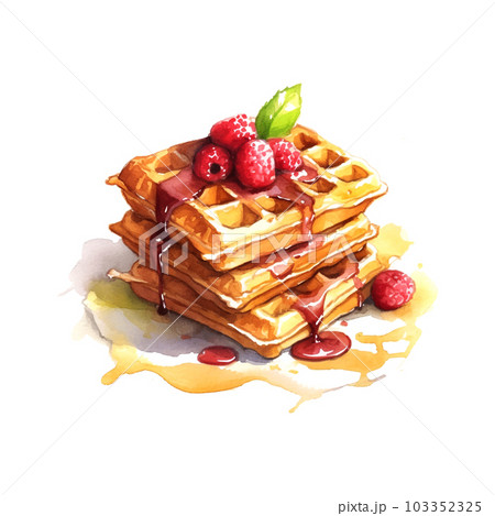 Breakfast dessert Watercolor character viennese waffles watercolor. Vector illustration background. Breakfast dessert Watercolor character viennese waffles watercolor. Vector illustration background. 103352325