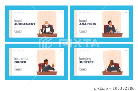 Judges In Court Landing Page Template Set. Legal Authorities Who Interpret Laws, Administer Justice, Make Decisions Judges In Court Landing Page Template Set. Legal Authorities Who Interpret Laws, Administer Justice, Make Decisions 103352386