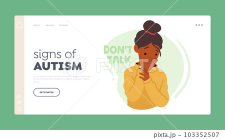 Sign Of Autism Landing Page Template. Don't Talk Concept. Worried African American Girl Cover Mouth With Hand 103352507
