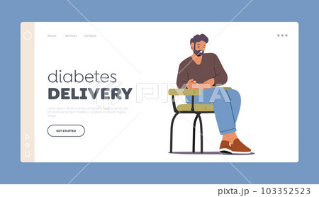 Diabetes Delivery Landing Page Template. Man Self-administers Insulin Injection. Male Promoting Stable Blood Sugar Level 103352523
