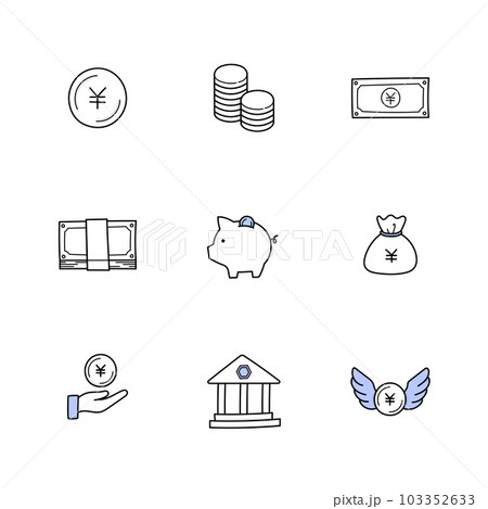 手描きアイコンセット|お金・硬貨・紙幣・貯金・金融・銀行 手描きアイコンセット|お金・硬貨・紙幣・貯金・金融・銀行 103352633