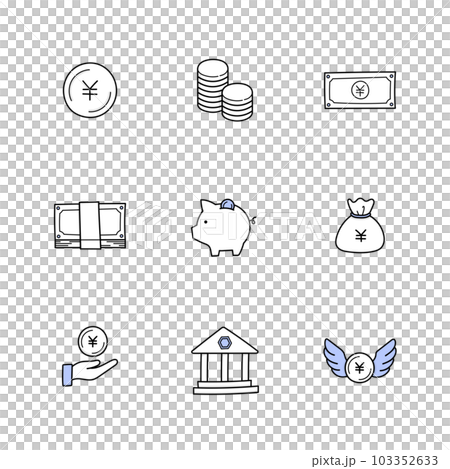 手描きアイコンセット|お金・硬貨・紙幣・貯金・金融・銀行 手描きアイコンセット|お金・硬貨・紙幣・貯金・金融・銀行 103352633