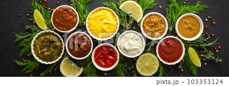 Sauces in bowls with seasonings 103353124