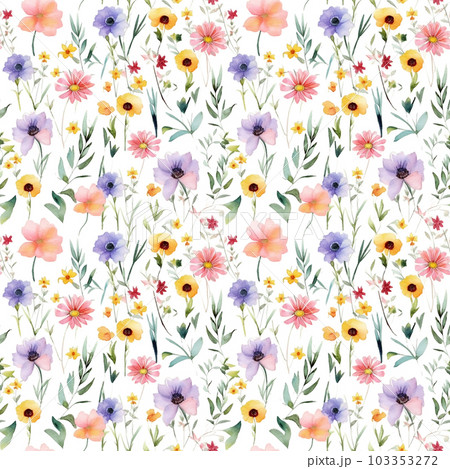 かわいい水彩の小花柄 シームレス背景イラスト AI画像のイラスト素材 [103353272] - PIXTA